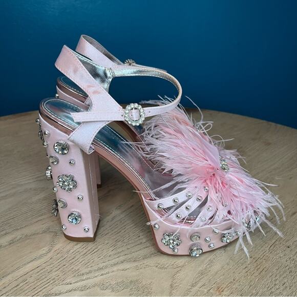 New! AZALEA WANG Kiki Embellished Chunky Platform Sandal Light Pink Women’s 10 - Picture 3 of 12